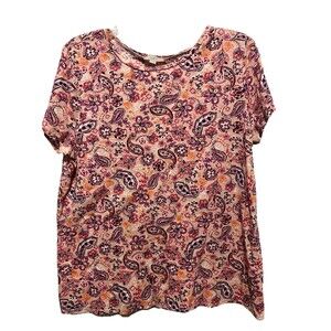 Ann Taylor Loft Outlet 100% Cotton Paisley Floral Cap Sleeve Top XL